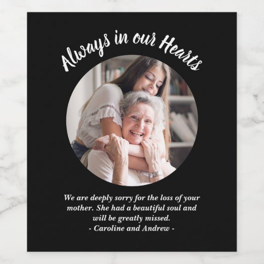 Moderne foto rouwgeschenk om condoleances te sture wijn etiket (Enkel label)