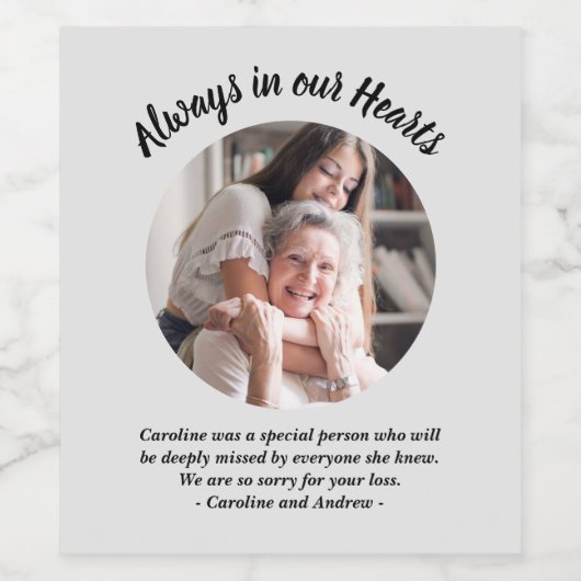 Moderne foto rouwgeschenk om condoleances te sture wijn etiket (Enkel label)