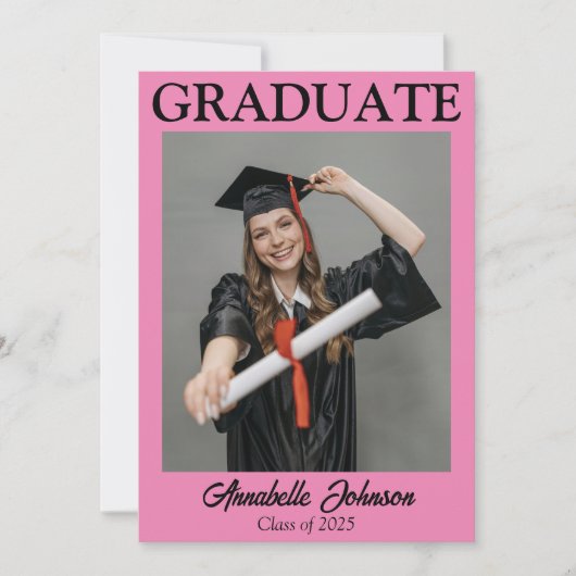 Moderne foto roze Afstuderen aankondiging (Voorkant)