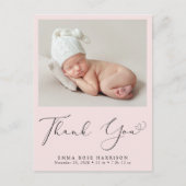 Moderne foto roze Dank je geboorte Aankondigingskaart (Voorkant)