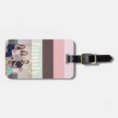 Moderne foto roze, groen, bruin gestreept bagagelabel (Voorkant horizontaal)