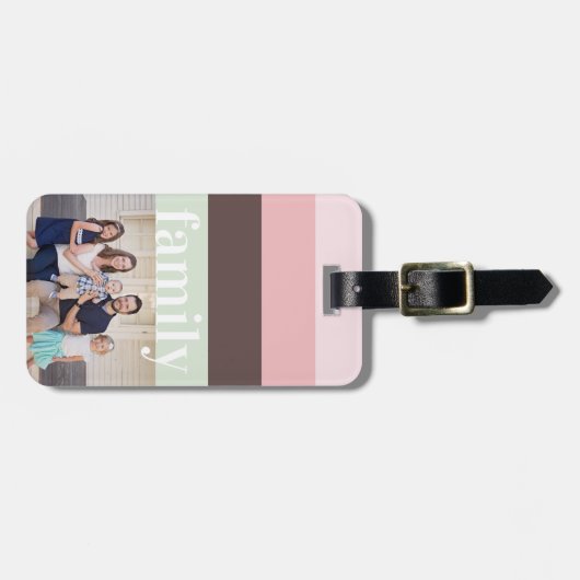 Moderne foto roze, groen, bruin gestreept bagagelabel (Voorkant horizontaal)