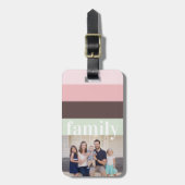 Moderne foto roze, groen, bruin gestreept bagagelabel (Voorkant verticaal)