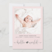 Moderne foto roze meisje geboorte aankondiging (Voorkant)