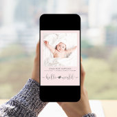 Moderne foto roze meisje geboorte aankondiging