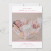 Moderne Foto Roze Meisje Geboorteaankondiging Kaart (Voorkant)