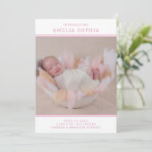 Moderne Foto Roze Meisje Geboorteaankondiging Kaart (Staand voorkant)