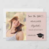 Moderne foto roze neutrale afstudeerfeest save the date (Voorkant)