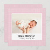 Moderne Foto Roze Patroon Baby Geboorteaankondigin (Voorkant / Achterkant)