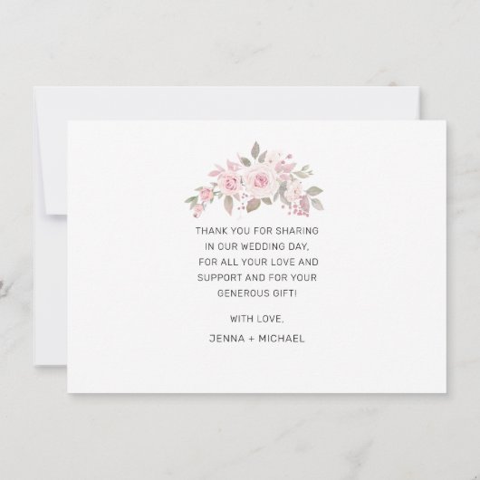 Moderne foto Roze Rose Bloemen Zwart Script Bruilo Bedankkaart (Achterkant)