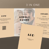 Moderne foto rsvp details QR crème zwarte bruiloft Drieluik Uitnodiging