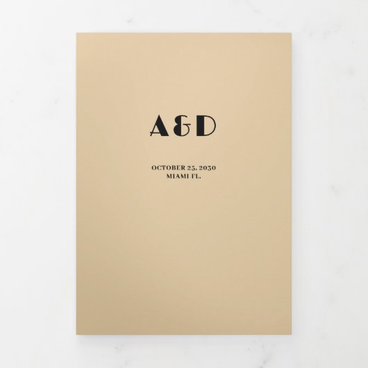 Moderne foto rsvp details QR crème zwarte bruiloft Drieluik Uitnodiging (Cover)