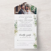 Moderne foto RSVP Greenery Botanical Wedding All In One Uitnodiging (Binnen)