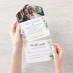 Moderne foto RSVP Greenery Botanical Wedding All In One Uitnodiging