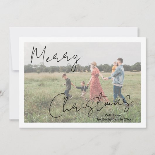 Moderne foto rustieke script elegant feestdagenkaart (Voorkant)