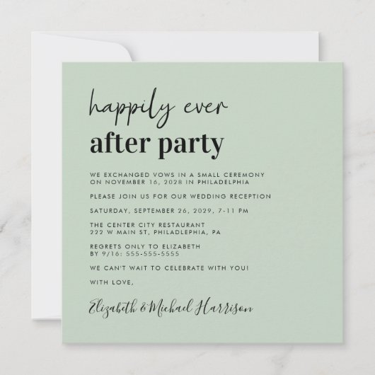 Moderne foto Sage Green bruiloft receptie Kaart (Voorkant)