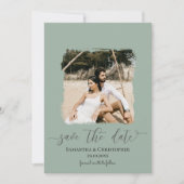 Moderne foto saliegroen save the date (Voorkant)