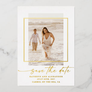 Moderne Foto Save The Date Echte Goud Folie Uitnod Uitnodiging