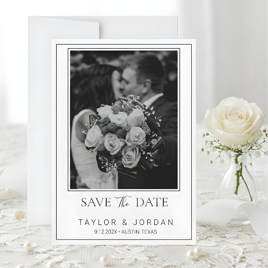 Moderne Foto Save the Date Kaart Botanisch Bloemmo