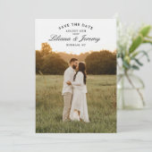 Moderne foto save the date met gebogen tekst kaart (Staand voorkant)