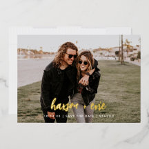 Moderne foto save the date met vetgedrukte foliena