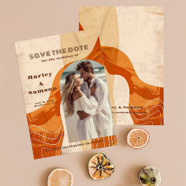 Moderne foto Save the Date, retro design Kaart