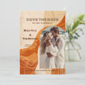 Moderne foto Save the Date, retro design Kaart (Staand voorkant)