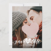 Moderne Foto Save the Date Script Hart Confetti Kaart (Voorkant)