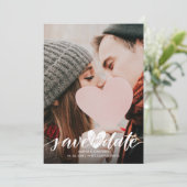 Moderne Foto Save the Date Script Hart Confetti Kaart (Staand voorkant)