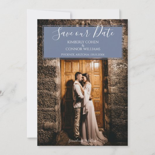 Moderne foto Save the Date | Stofblauw (Voorkant)