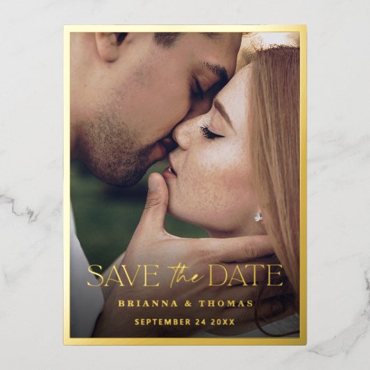 Moderne foto Save the Date Wedding Gold Folie Uitnodiging Briefkaart (Voorkant)
