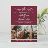 Moderne Foto Save The Date | Wijnrood (Staand voorkant)