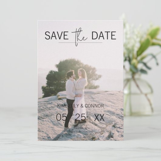 Moderne foto save the date | Zwart (Staand voorkant)