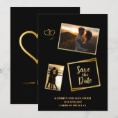 Moderne foto save the date zwart en goud luxe (Voorkant / Achterkant)