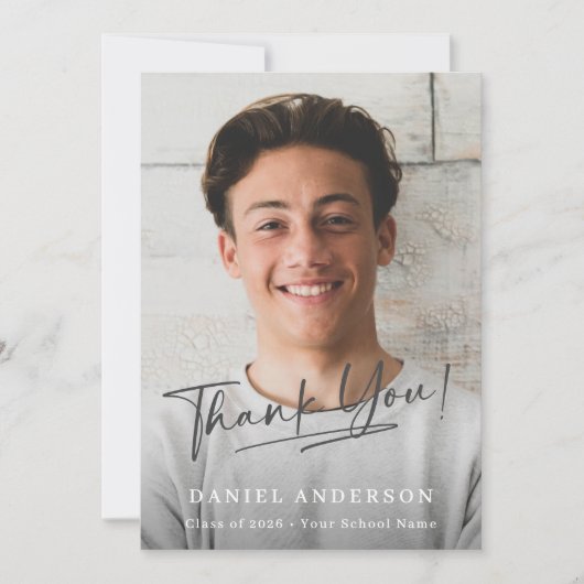 Moderne foto script afstudeer dankkaart (Voorkant)