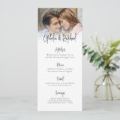 Moderne Foto Script Boho Bruiloftsmenu Kaart (Staand voorkant)