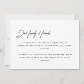 Moderne Foto Script 'Just Married' Trouwdag Aankondiging (Achterkant)