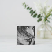 Moderne Foto Script Naam Sociale QR Code Vierkante Visitekaartje (Staand voorkant)