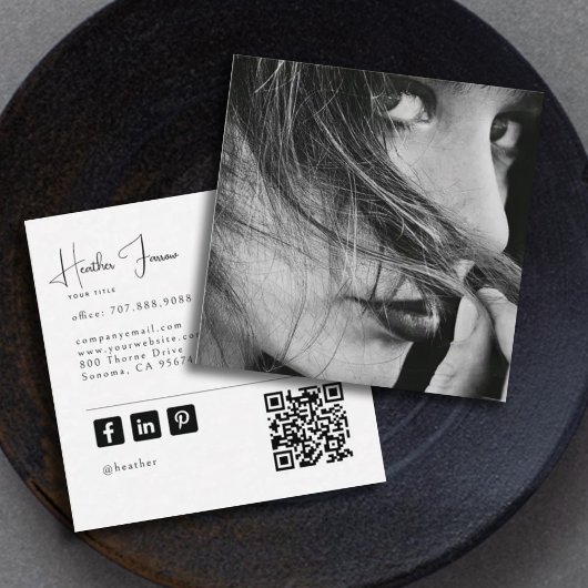 Moderne Foto Script Naam Sociale QR Code Vierkante Visitekaartje
