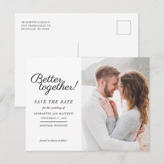Moderne Foto Script Save The Date Aankondigingskaart (Voorkant / Achterkant)