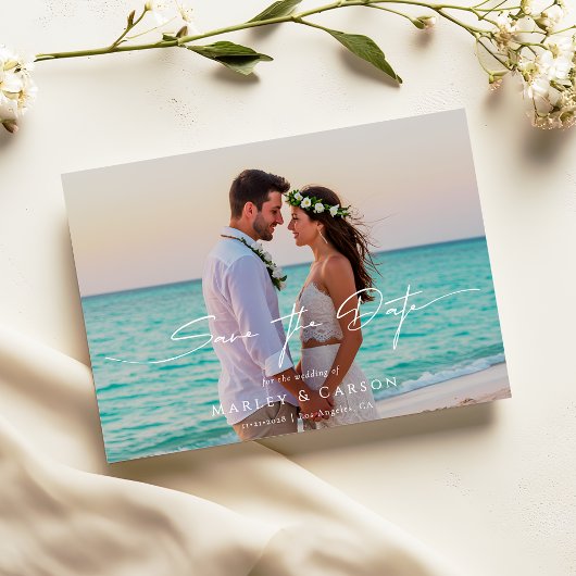 Moderne Foto Script Save The Date Trouwfeest Kaart