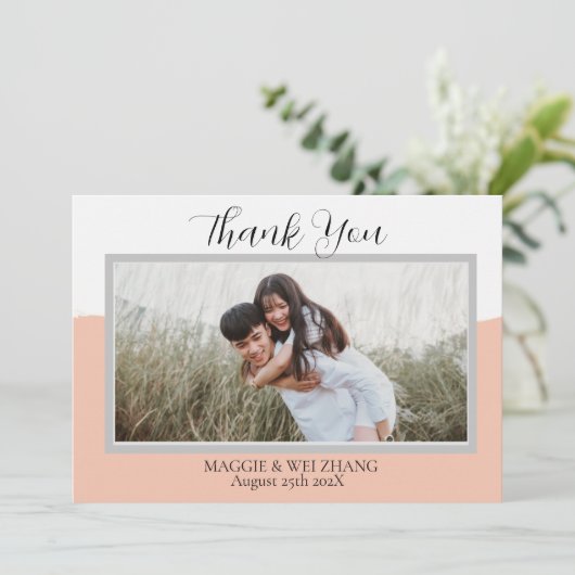 Moderne Foto & Script Tekst Bruiloft Dank u Kaart (Staand voorkant)