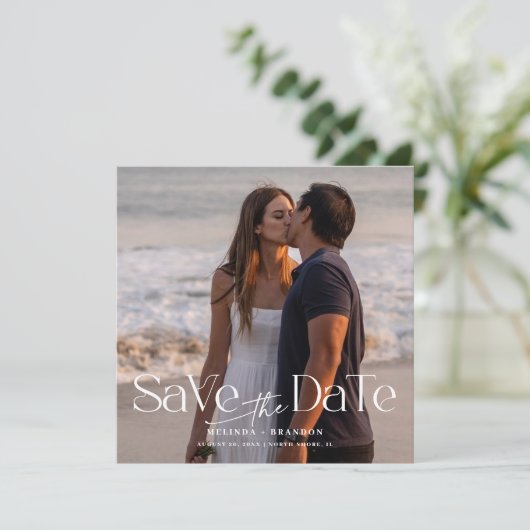 Moderne foto Sla de datum bruiloft QR-code op Kaart (Staand voorkant)