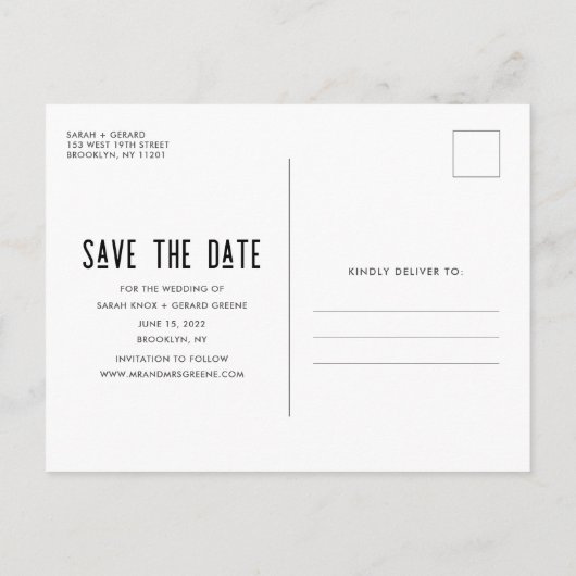 Moderne foto Sla het Briefkaart Datumaankondiging  (Achterkant)