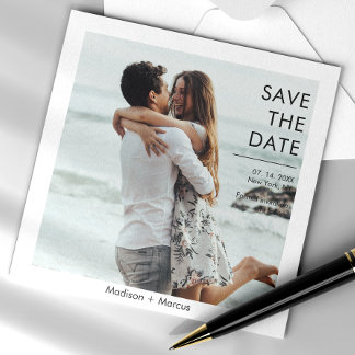 Moderne foto slaat de datumbruiloft op magnetische uitnodiging
