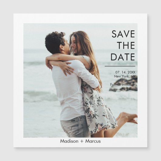 Moderne foto slaat de datumbruiloft op magnetische uitnodiging (Voorkant)