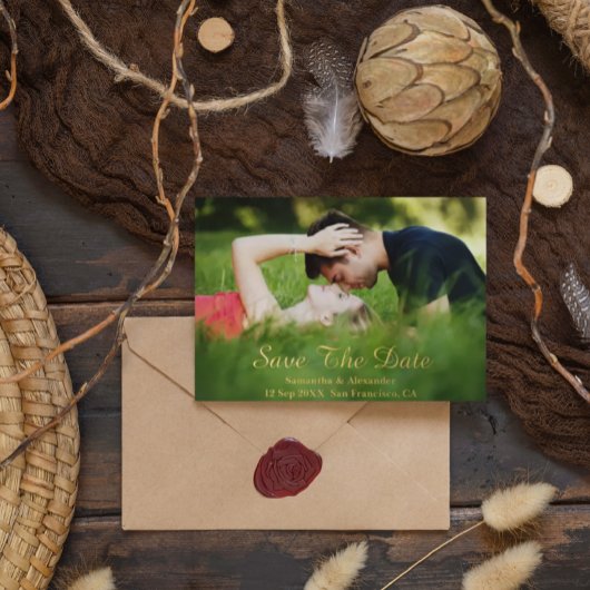 Moderne foto slaat de datumkaart op folie uitnodiging