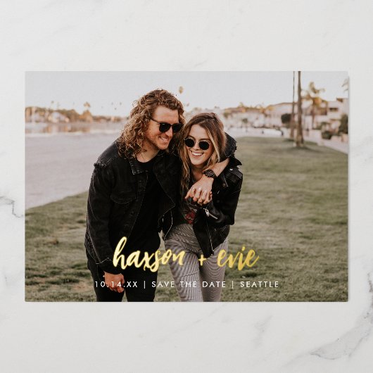 Moderne foto slaat de naam van de oude Folie op Folie Uitnodiging (Voorkant)