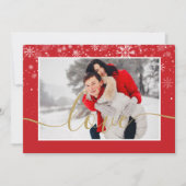 Moderne foto Sneeuwvlokken met Gouden Liefdeslette Feestdagenkaart (Voorkant)