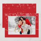 Moderne foto Sneeuwvlokken met Gouden Liefdesschri Feestdagenkaart (Voorkant / Achterkant)